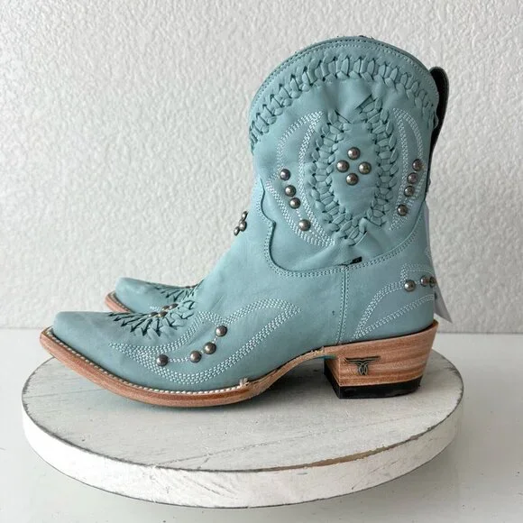 Lane COSSETTE Womens Cowboy Booties 6.5 Western Blue Leather Cowgirl Short Boots - Picture 5 of 13